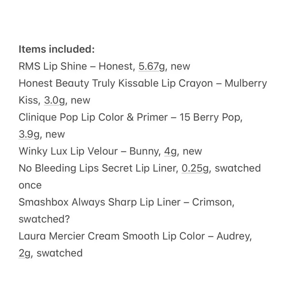 Lip Bundle Lot | RMS, Clinique, Hourglass, Urban Decay, YSL, Laura Mercier, MUFE
